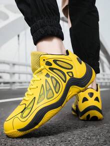 Spring New Yellow Solid Color Men Sports Casual Shoes, Lightweight Casual Flat Sneakers - Yellow - View 3