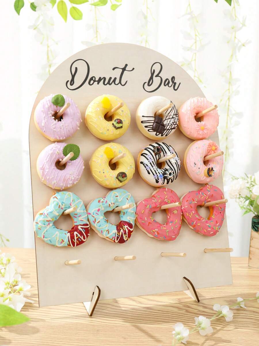 1 Bộ giá đỡ quầy bánh rán bằng gỗ 32*40cm, phù hợp để đựng 16 chiếc bánh rán, giá trưng bày thực phẩm, đạo cụ trang trí món tráng miệng tự làm, giá trang trí bánh, đồ trang trí bàn tiệc sinh nhật, tiệc cưới tiết lộ giới tính cho bé
