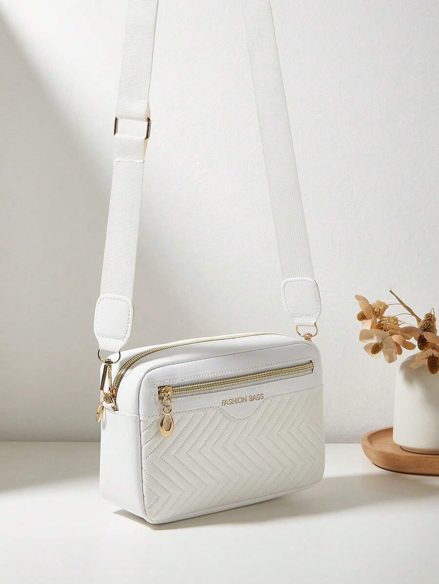 Women's Fashion Letter Print Small Square Shoulder Crossbody Bag - White - View 1