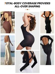 1pc Women's Backless Breathable Shapewear Bodysuit With Tummy Control And Adjustable Straps, Suitable For Layering - Black - View 7