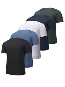 5pcs Men's Casual Sports & Fitness Breathable Tees Short Sleeve T-Shirts, Suitable For Gym, Running, Outdoor Activities