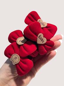 10 件装可爱红色小熊发带，不会损坏头发的弹性发带，宽而柔软的发带，心形发带，送给女儿的礼物 - 彩色 - 查看 1