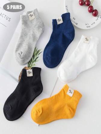 5 Pairs Solid Zebra Pattern Kid's Mesh Thin Mid-Calf Cartoon Socks, Girls & Boys Baby Socks, Spring/Summer