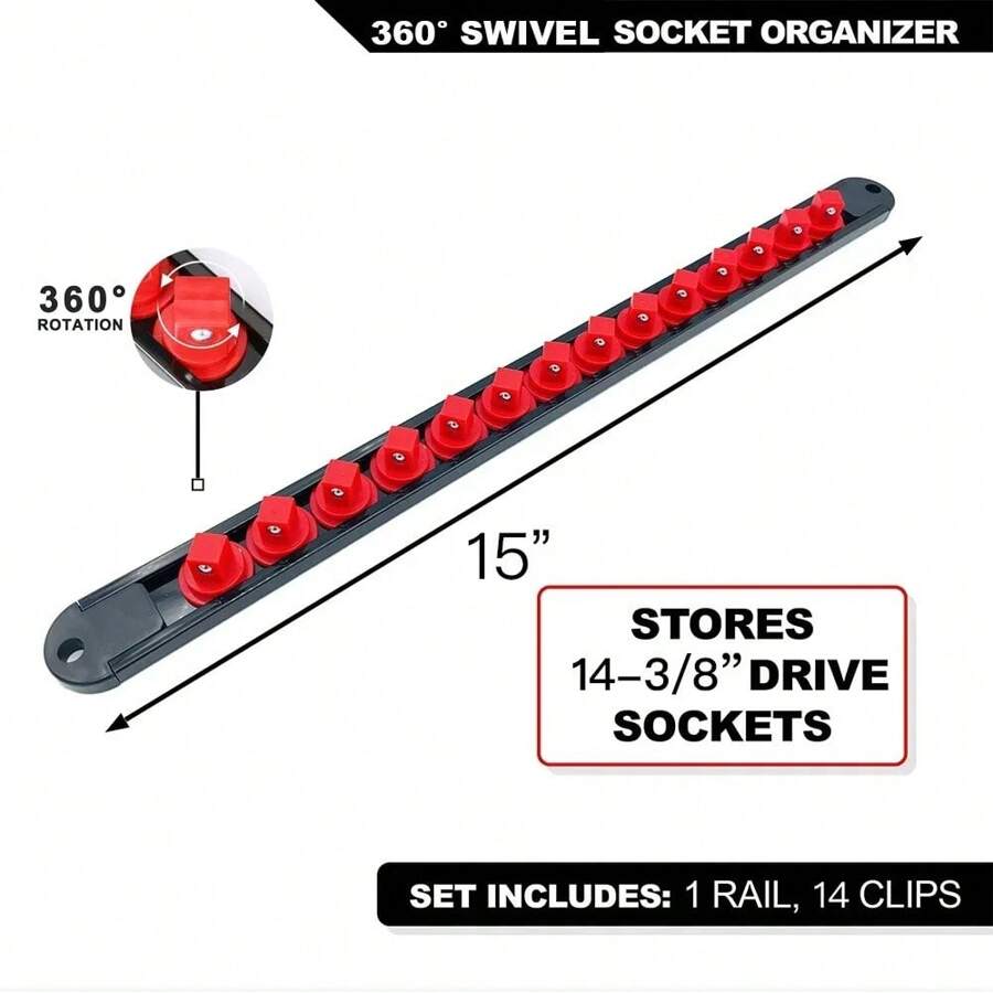 ABS Socket Organizer, 1/4-Inch 3/8-Inch 1/2-Inch, 360 °   Swivel Premium Quality Socket Holders - 3-8(10mm)-red - View 1