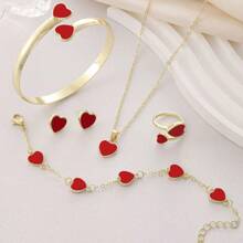 5pcs/Set Luxury Heart Shape Jewelry Set - Necklace, Bracelet, Earrings