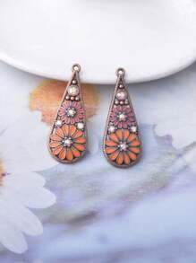 6قطع من سبيكة الزنك على الطراز الرجعي أشكال زهرية ذات قطرات ماء طويلة، قلادات مجوهرات مرصعة بالراين ستون، اكسسوارات