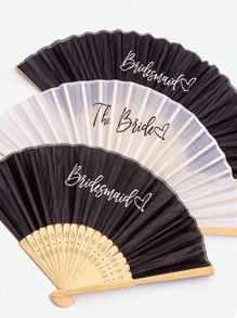 5 件和 1 件丝绸折扇，适合新娘和伴娘的黑白扇子，单身派对婚礼新娘送礼会装饰，伴娘礼物婚礼装饰，非常适合婚礼、舞蹈、摄影和旗袍配饰 - 适合任何场合的优雅便捷配饰
