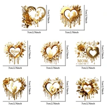 8 件 UV DTF 金色母亲系列设计花卉转印贴纸，防水适用于 16 盎司玻璃杯，Libbey 贴花，不锈钢滚筒乙烯基转印，彩色设计贴花，UV DTF，适用于马克杯、冰箱、玻璃杯、咖啡杯和任何平面，防水 DIY 装饰（不含杯子） - 彩色 - 查看 2