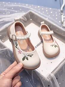 1 Pair Girls' Chinese Style Embroidered Leather Shoes, Suitable For Daily Wear And Hanfu Costume Matching