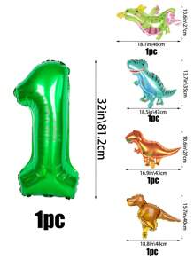 5 Stück Tropischer Dschungel Party Dekorationsset, inklusive 32 Zoll Zahlenballon (0-9), cartoon Dinosaurier geformter PE Dekorationsballon, geeignet für Geburtstags-, Einschulungs- und Valentinstags-Partys
