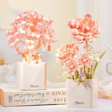 1pc New Arrival High Difficulty Multi-Granule Simulated Assemble Building Block Flower Bouquet, Carnation, Daisy, Jasmine Decorative Ornament, Home Decor, Birthday Gift, ABS Material, Handmade Fancy Building Block Ornament, Ideal For Valentine's Day, Mother's Day, Christmas, Halloween, Birthday