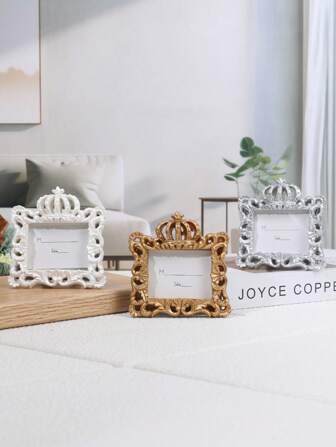 1pc Exquisite Crown Shaped Square Picture Frame Home Decor Wedding Decoration European Party Supplies, Resin Wholesale Gifts Birthday Graduation