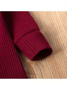 Newborn Baby Boy Girl Knitted Rib Romper Infant One Piece Jumpsuit Cotton Solid Long Sleeve  Bodysuit Basic Coming Home Outfits - Burgundy - View 3