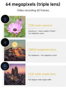 D6 Triple Camera 64 Million Pixels CCD Digital Camera Video Music Photography OLED Touch Screen Card Camera