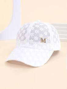 1 件女式春夏雏菊网眼蕾丝花卉印花简约金属标志装饰轻便透气遮阳帽，适合旅行、派对、日常穿着 - 彩色 - 查看 13