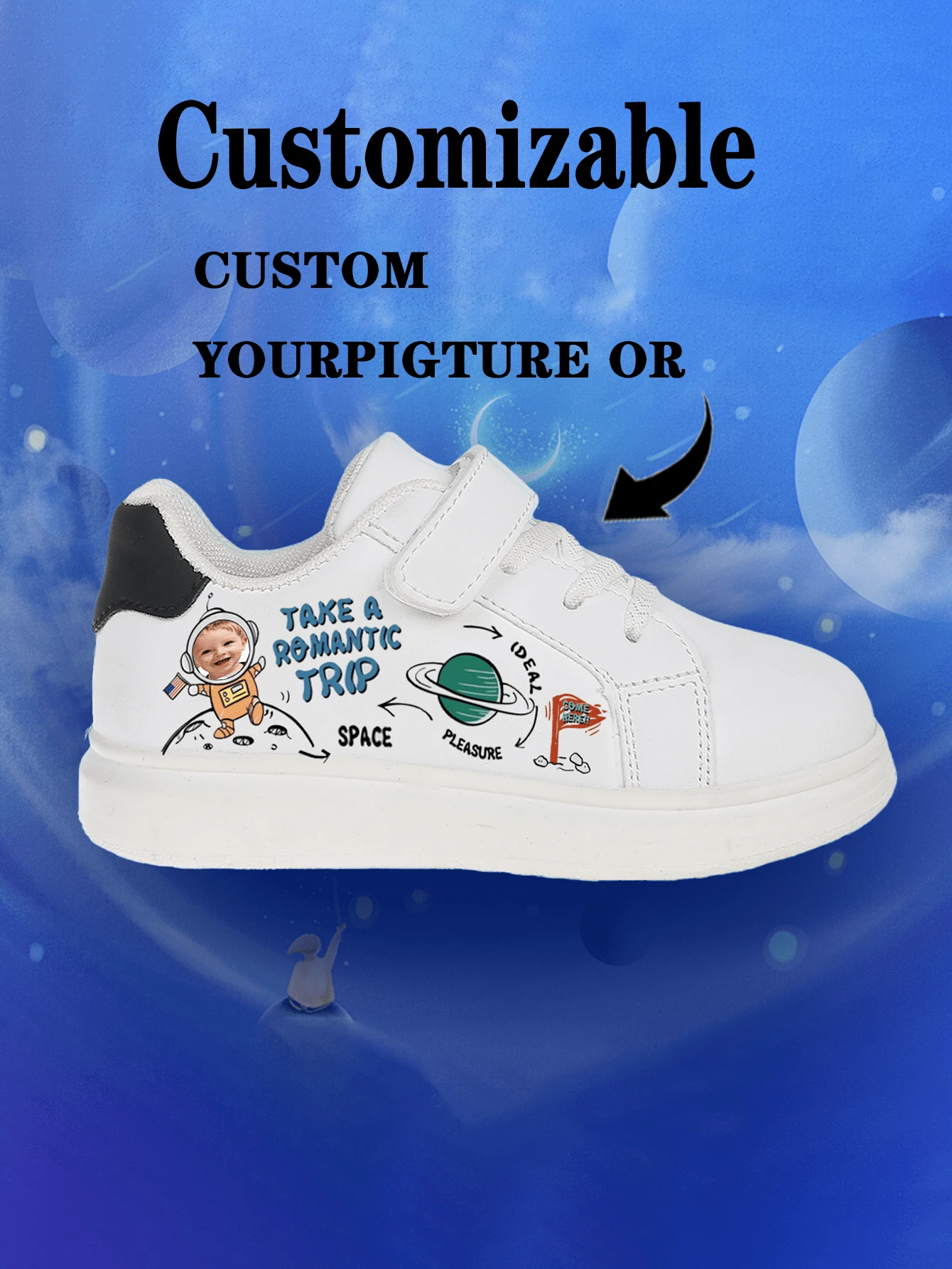 1 par de zapatos casuales personalizables con nombre para niños - Blanco y Negro - Ver 1
