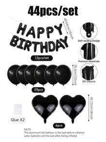 Juego de 44 globos negros de feliz cumpleaños, que incluye: 1 globo negro de 16 pulgadas con la frase "Feliz Cumpleaños", globos negros en forma de corazón y globos de látex negros. Adecuado para fiestas de cumpleaños con tema negro, decoración de fiestas, photocall, decoración de habitaciones y ambientación romántica. - Multicolor - Ver 10