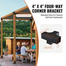Pergola Bracket Kit 4''x4''(Inner Size 3.6x3.6)&6''x6''(Inner Size 5.6x5.6), 2&4&8pcs 3&4-Way Heavy Duty Corner Bracket Woodworks DIY Post Base Kit, Easy Installation Wooden Beams For Gazebos, Patio Pergolas, Log Cabin Outdoor - 4''x4'' 2pcs 4-way - View 2
