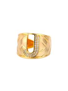 1pc Luxury Zirconia Initial Letter Rings For Women Stainless Steel Chunky Wide Open Finger Ring Hip Hop Fashion Jewelry Gifts