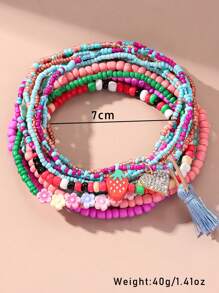 Bộ 12 chiếc vòng chân đính hạt kiểu Bohemian hình trái tim dâu tây tua rua nhiều lớp, thích hợp cho nữ giới đi nghỉ mát, dự tiệc, đi biển và mặc hàng ngày. - Nhiều màu - Xem 4