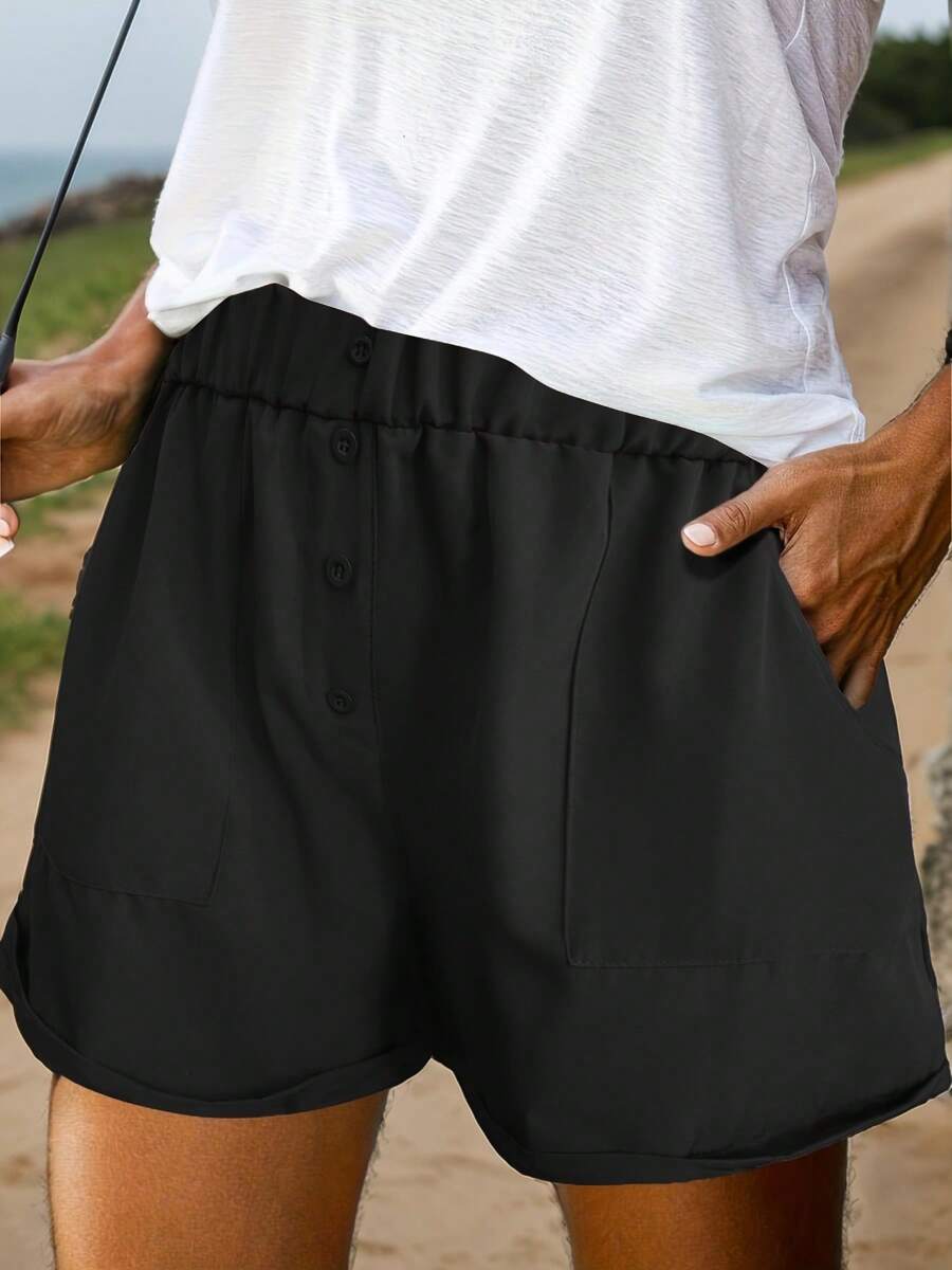 SANOPY Shorts For Women,Womens Shorts,Running Shorts For Women,Minimalist High Waist Pocket Shorts, Casual Shorts For Summer & Spring - 黑色 - 查看 1