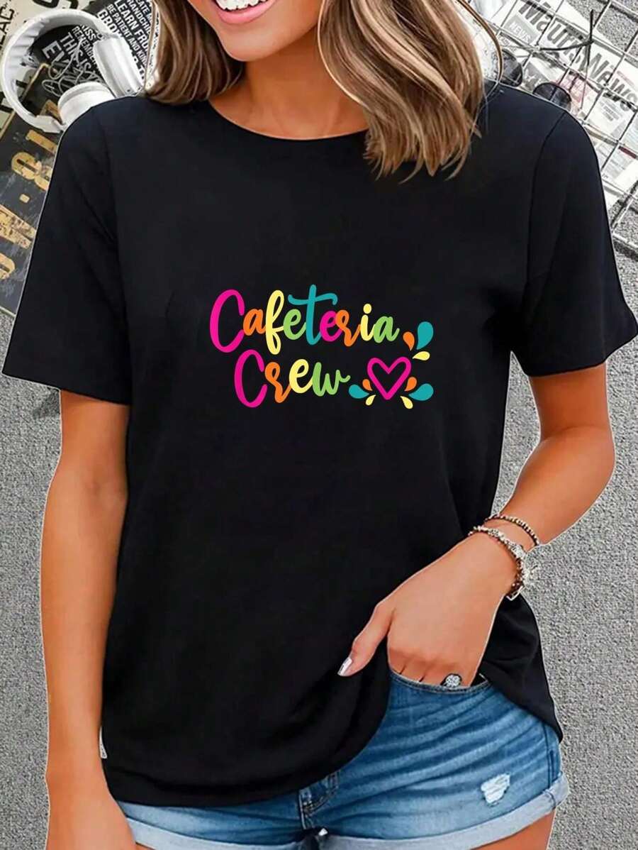 100% Cotton Casual Tshirt Cafeteria Crew School Lunch Lady Worker Crew With Heart T-Shirt