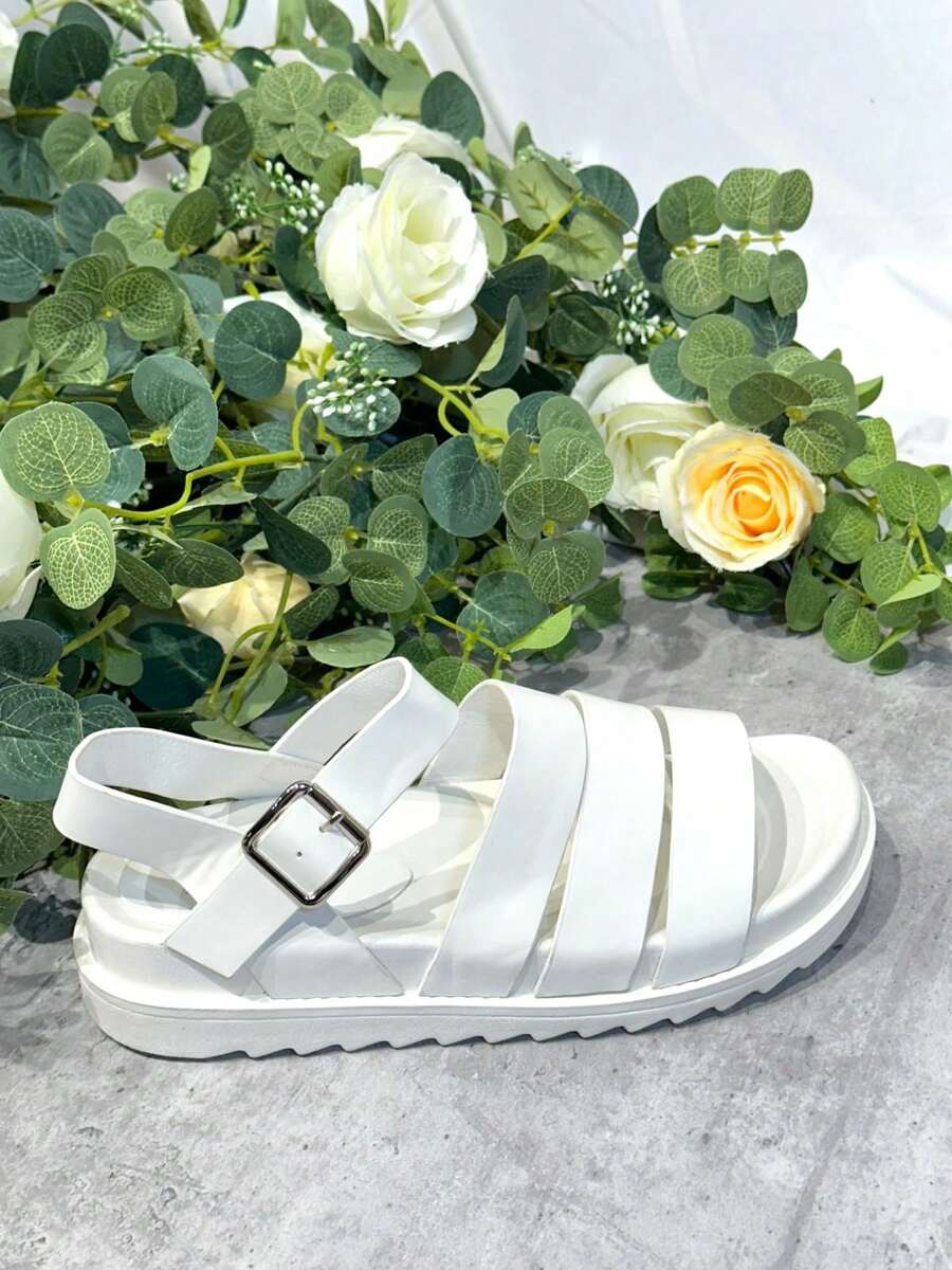 Women's Solid Color Adjustable Buckle Design Casual Sandals Stylish Sandals Summer Sandals For Women - White - View 1