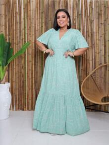 MILENKA DRESS - Baby Green and Cream - View 3