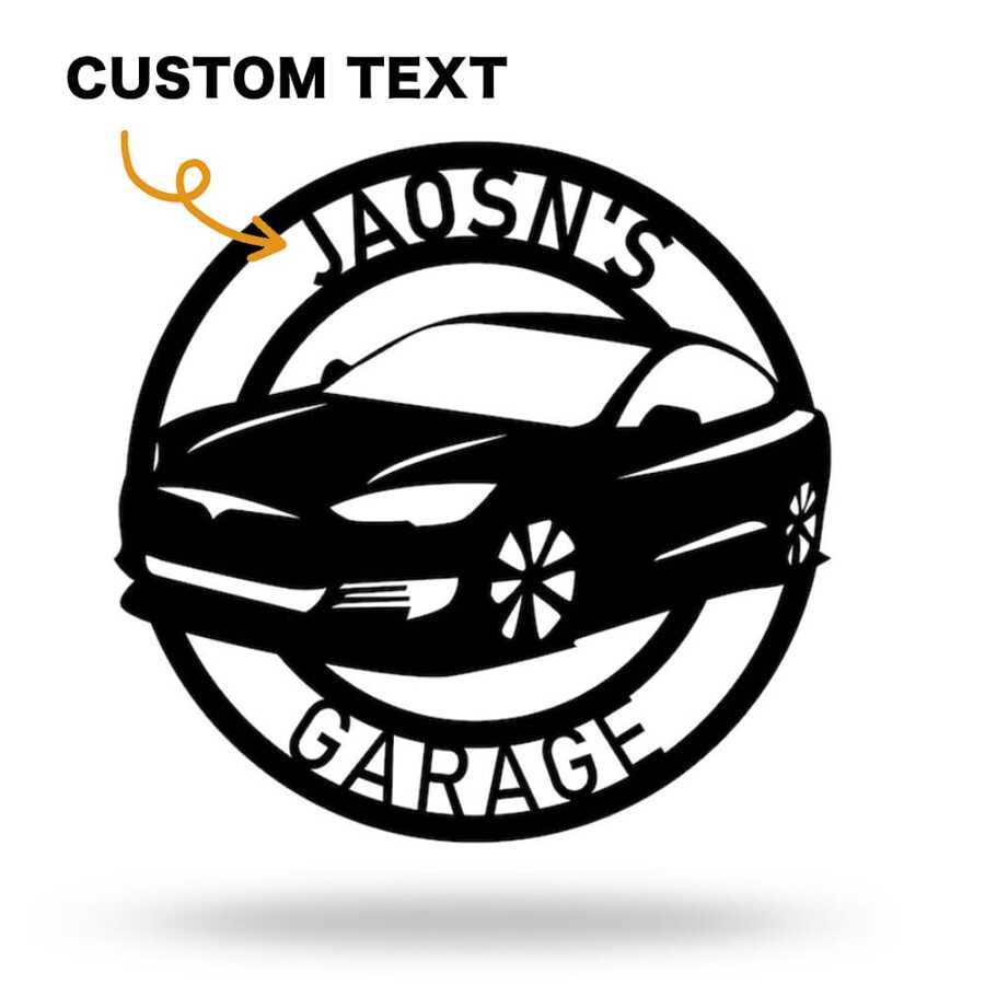 Personalized Car Metal Sign, Custom Garage Name Automobile Sign Metal Wall Art Front Door Decor, Mechanic Workshop Decoration For Dad's Gift Gifts Birthday Graduation - Black - View 1