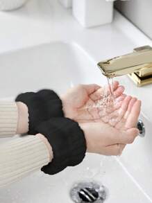 1pc Solid Color Black Bath Headband & 2pcs Bath Wrist Band, Creative Polyester Facial Makeup Headband & Wrist Wash Band Set For Bathroom Home Bathroom Decor Fall Decor Back To School