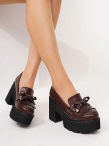Women's New Brown Round Toe Elastic Band Stitching Casual Vacation Chunky Heel Waterproof Platform Wedge Shoes