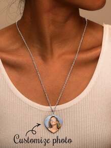 1 件定制照片心形、方形、几何吊坠项链，适合女性/男性、母亲节的最佳礼物，礼盒包装 - 無色 - 查看 2