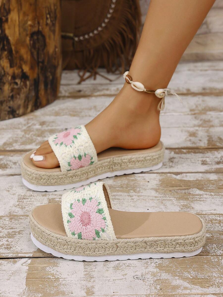 2025 New Retro Knitted Flat Sandals For Women - Baby Pink - View 1