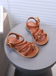 舒适平底婴儿夏季凉鞋，柔软皮革纯色防滑休闲幼儿女童平底凉鞋