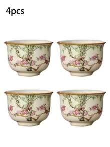 1pc/2pcs/4pcs精美陶瓷茶杯高端汝窑家用茶杯聚会下午茶花茶杯送礼佳品赠他人陶瓷杯 - 彩色 - 查看 14