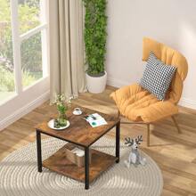Side Table 20 Inch Square, 2-Tier Coffee Tea End Table Nightstands For Sofa Couch Bed, Metal Wood Accent Modern Simple Industrial Style Side Table For Living Room Bedroom, Black - 棕色 - 查看 4