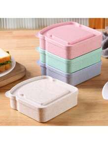 1 pieza Caja de plástico para pan y almuerzo, caja conservadora de pan, lonchera portátil para tostadas de estudiantes, lonchera portátil para exteriores, juego de regalo, de vuelta a la escuela - multicolor - Ver 2