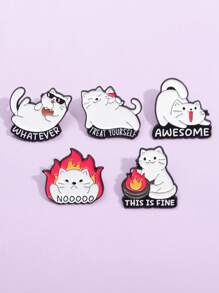 1 件简约卡通白猫动物系列可爱卡通金属胸针、服装配饰翻领别针 - 白色 - 查看 8