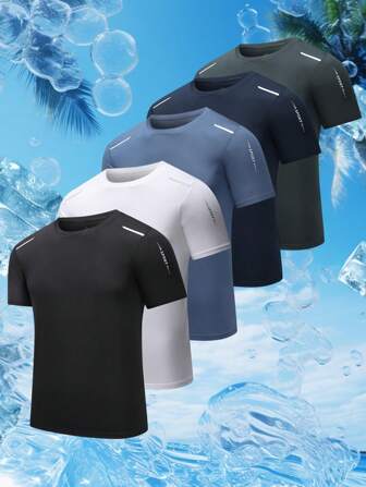 5 piezas de camisetas de manga corta casuales, deportivas y transpirables para hombres, adecuadas para gimnasio, correr y actividades al aire libre