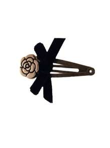 1 Pair Black Velvet Bowknot Simulated Copper Vintage Camellia Hair Clips