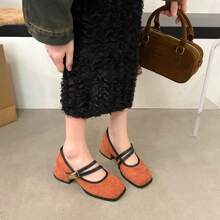 2025 春季新款法式优雅高跟鞋女士一脚蹬圆头方跟女式浅口鞋 - 鏽棕色 - 查看 2