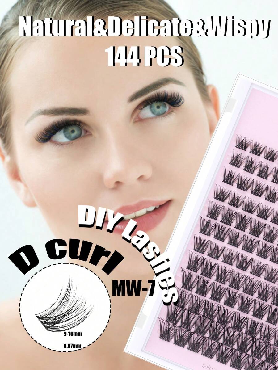 144PCS Mixed Lengths, 9-16mm Fine Eyelashes, D Curl Featherlight Daily Lashes,Undetectable Invisible Band, Office-Friendly Reusable Individual Clusters