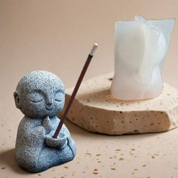 1pc Cute Monk Incense Insert Silicone Mold DIY Incense Holders Gypsum Resin Concrete Mould Home Decoration