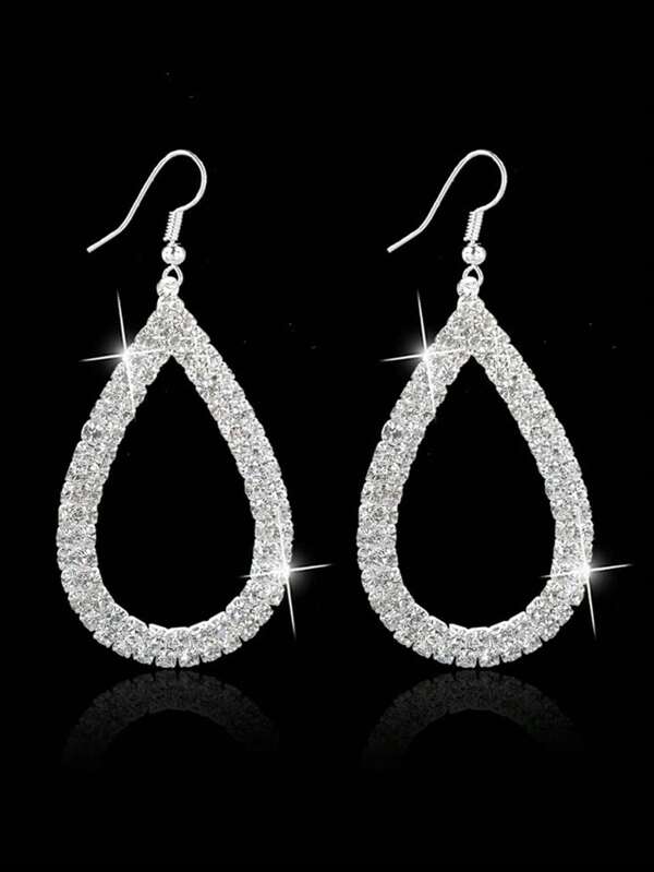 زوج من أقراط الماس المرصعة بقطرة الماء المجوفة ، أقراط دمعية لامعة فخمة، أنيقة وللنساء