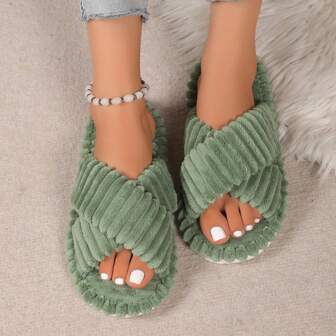 Solid Color Crossover Fluffy Slippers, Lightweight & Soft Fashion Home Slippers With Non-Slip EVA Outsole, Comfortable For All Seasons Mother's Day Flowers,Personalized Gifts For Mom,Last Minute Gifts,Mother's Day Ideas,Mothering Sunday Gifts,Handmade Cards For Mum,Best Mother's Day Gifts Under $50