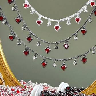 1米时尚铜链红色爱心水钻链深色款适合珠宝制作DIY材料服装配饰配件