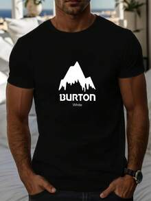 Camiseta con gráfico de letras de montaña retro para hombre, camiseta informal de verano Camiseta de algodón grueso 100 % de 220 g - Negro - Ver 1