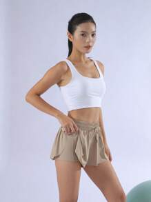 Laies SKORTS Flowy Shorts For Women Butterfly Shorts 2 In 1 Athletic Workout Gym Biker Running Shorts With Pockets - Màu Khaki - Xem 2