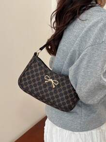 New Fashion Casual Women Shoulder PU Plain Black, Coffee, Khaki Color Bowknot Metal Hardware Ladies Underarm Cosmetic Wallet Pouch Bag