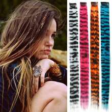 1pc Y2K Colorful Hair Extensions Leopard Print Long Straight Wig One-Piece Clip-In Synthetic Hairpieces Cosplay Hair Accessory